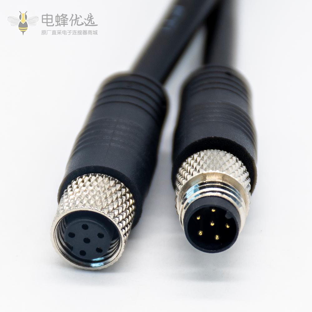 m8 6芯注塑线直式A型公对母焊线工业防水连接器