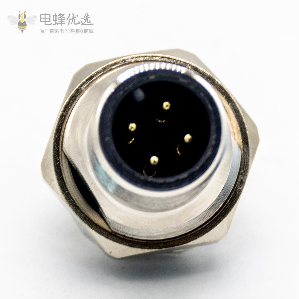 M12连接器4芯 A型板端公座PCB插板式前锁工业防水传感连接器