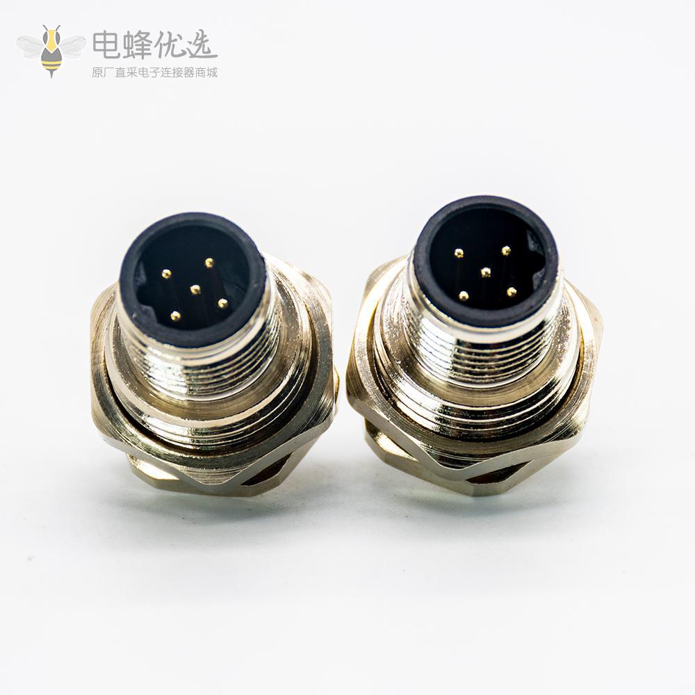 M12连接器4芯 A型板端公座PCB插板式前锁工业防水传感连接器