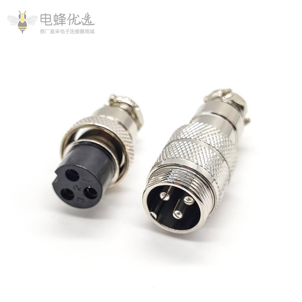 GX16 3芯对接航空插头直式公母头接线