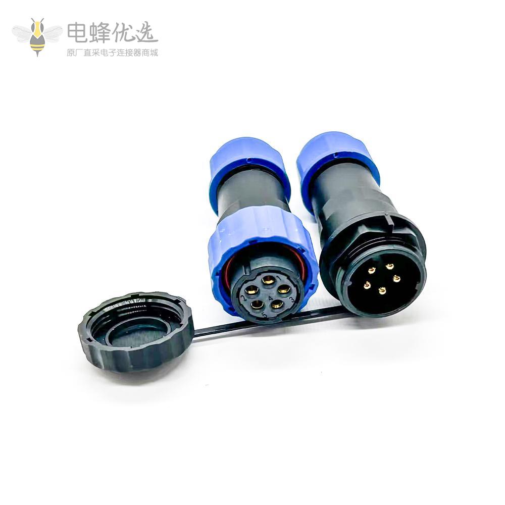 5针航空母插头SP21系列+公插座一对对接款直式焊接