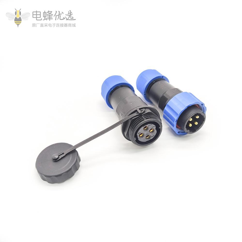 4针航空SP21系列公插头+母插座直式对接款焊接