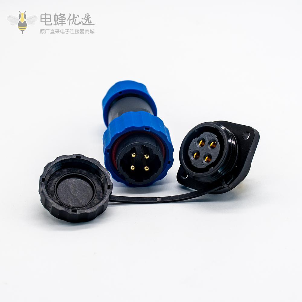 航空插头SP21系列4芯公插头+母菱形插座2孔法兰面板安装