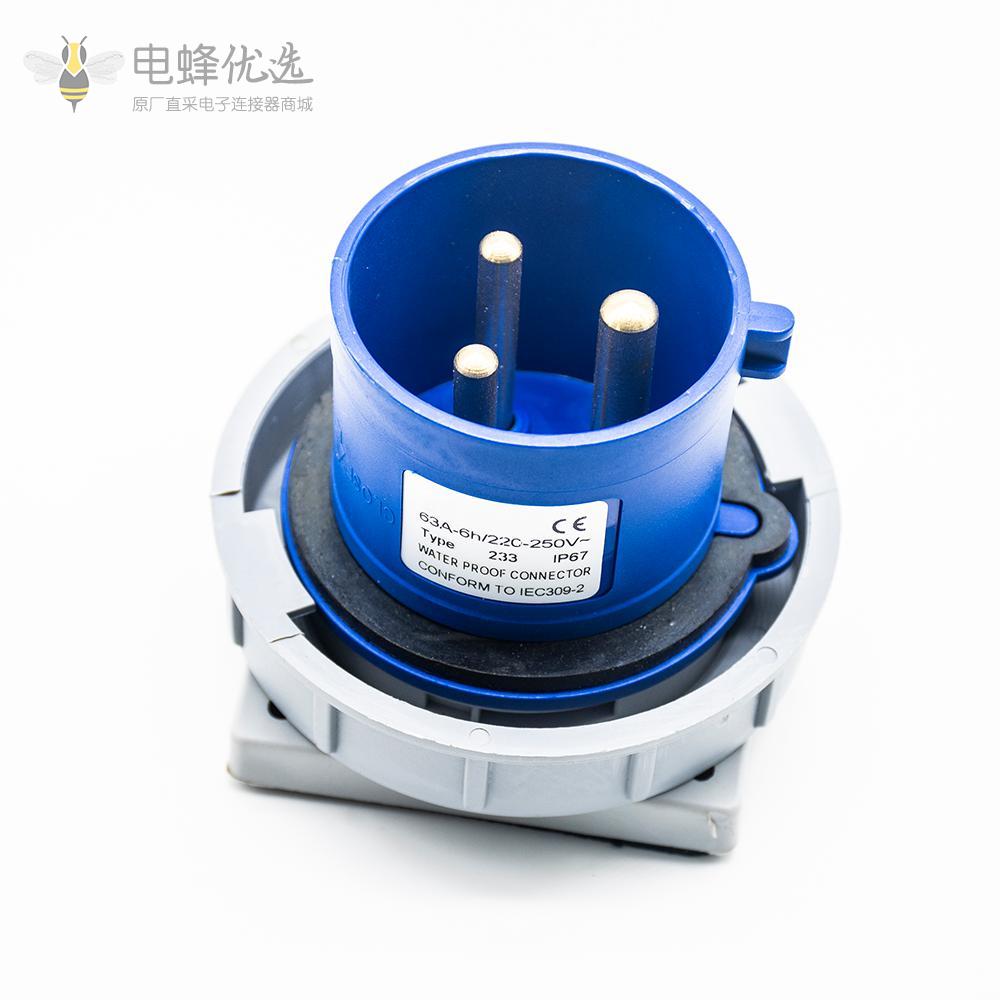 暗装工业插座防水 IEC60309 32A 3芯 IP67防水 220V